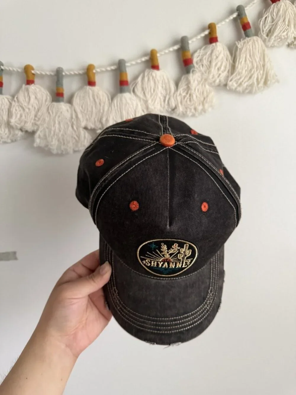 Shyanne Distress Black Western Style Snapback Trucker Hat Festival Rodeo Boho OS